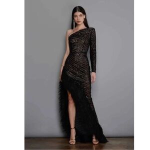 Bronx and Banco Lola Sheer Feather Gown in Black US6/M